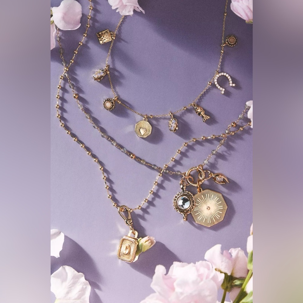 NWT Anthropologie Shades of Sea Layered Necklaces Delicate Charm Set of 3